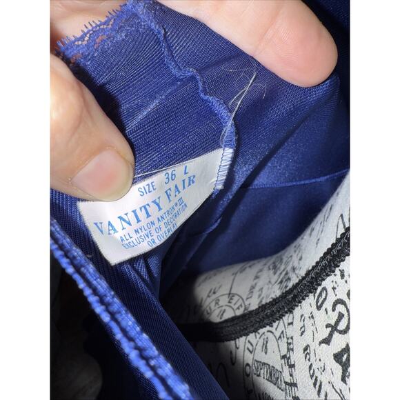 Vanity Fair VTG Sz L Navy Sexy Satin Lace Slip Midi Hollywood Movie Star Nightie - Picture 6 of 7